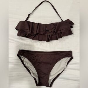 Michael Kors Ruffle swimsuit Bandeau Bikini Set in Dark Brown
